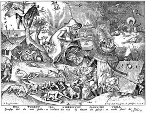 Ira, der Zorn. Holzschnitt nach Pieter Brueghel d.Ä.