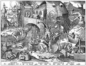 6. Invidia, der Neid; Holzschnitt nach Pieter Brueghel d.Ä.